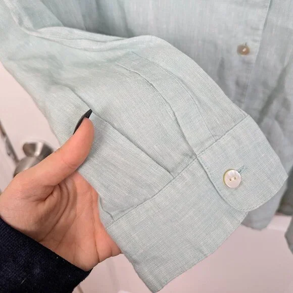 J.Jill Love Linen | Sage Green Relaxed Button-Down Linen Shirt Size 2X - Picture 4 of 6